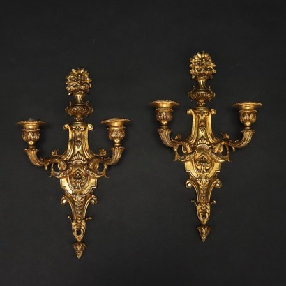Antike Neoklassizistiche Wandlampen Italien '900 Vergoldeter Bronze
