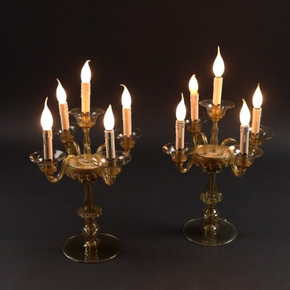 Antike Tischlampen Murano '900 Gefärbigtes und Geblasenes Glas
