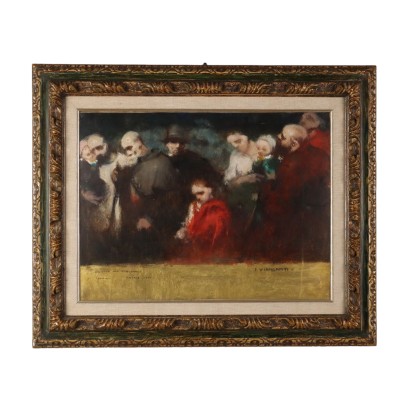 Zeitgenössiches Gemälde Felice Carena Bild '900 Öl auf Karton Malerei