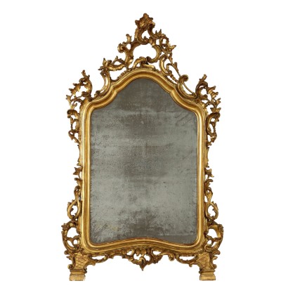 Kleiner Antiker Spiegel Geschnitztes und Vergoldetes Holz Italien