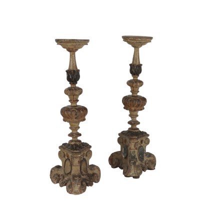 Paar Kerzenhalter Italien XVIII Jhd Antike Lampe und Kronleuchter