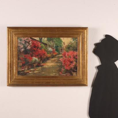 Painting by Giuseppe Rossi, Glimpse of a flower garden with azaleas,Giuseppe Rossi,Giuseppe Rossi,Giuseppe Rossi,Giuseppe Rossi