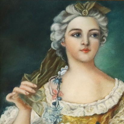Antikes Gemälde '800 Antikes Gemälde Junge Dame Farbstifte auf Karton