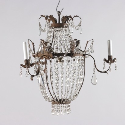 Antiker Kronleuchter mit 4 Leuchtern Anfang des XX Jhs Metall Glas
