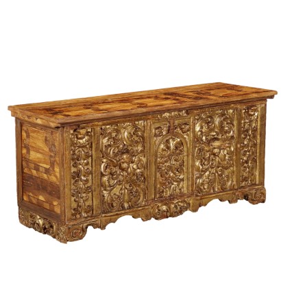 Antikes Koffer aus Vergoldetem und Geschnitztem Holz Italien '800