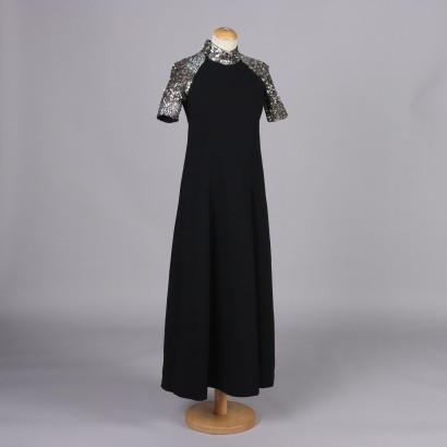 Vintage Schwarzes Abendkleid mit Pailletten Gr. S 60er-70er Jahre