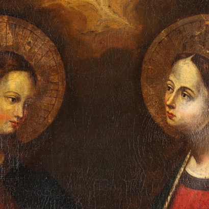 Antikes Gemälde mit 2 Heiligen '600 Öl auf Leinwand