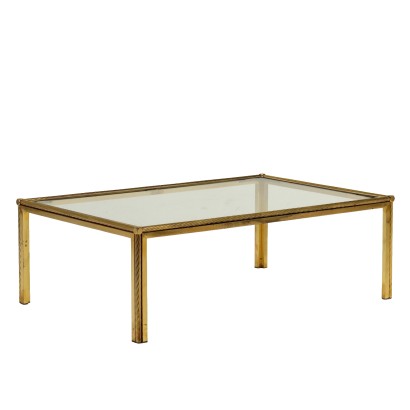 Vintage 1980s Coffee Table Brass Structure Glass Italy