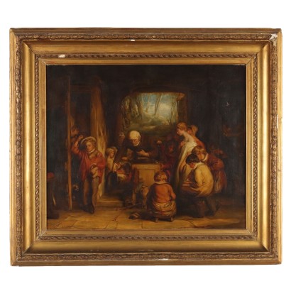 Antikes Gemälde D. Wilkie Öl auf Leinwand Innenraum Schottland 1817