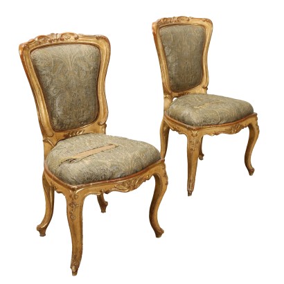 Pair of Antique Baroque Style Chairs Wood Italy XIX Century
